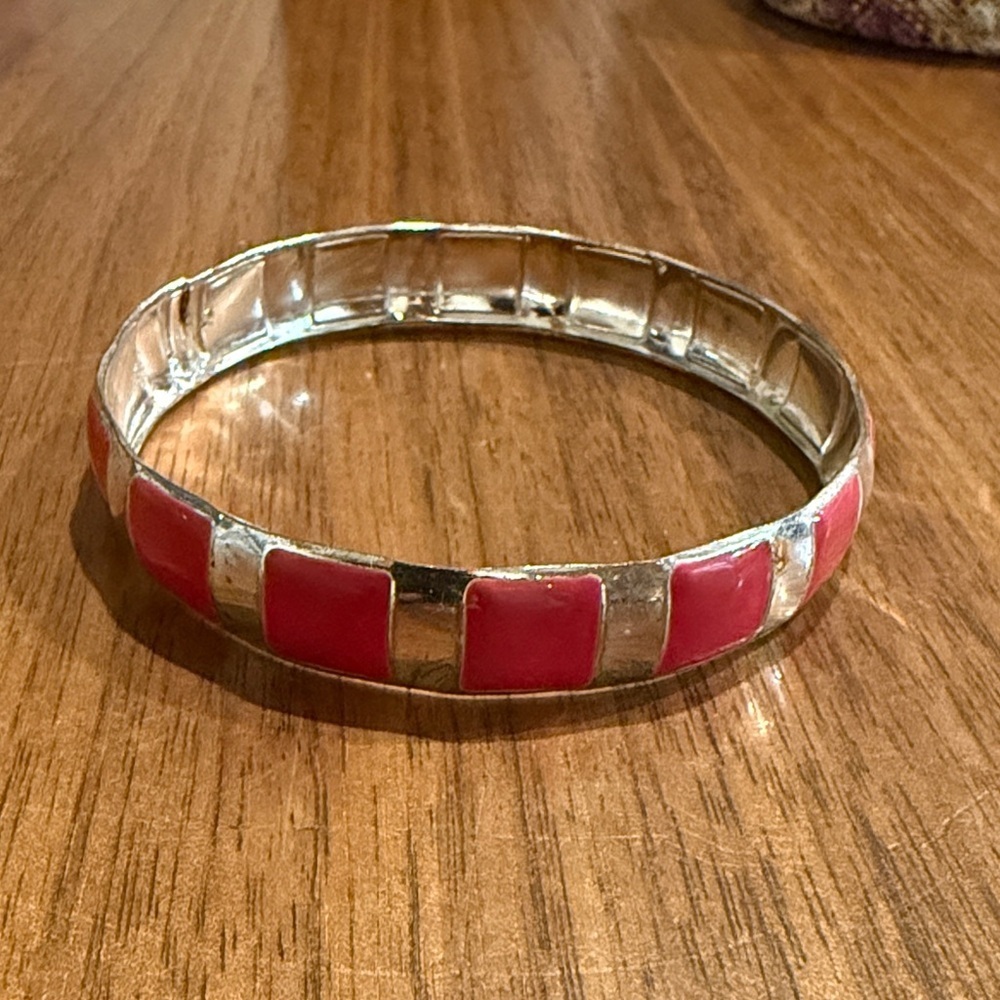 Vintage Silver and Pink Women's Bracelet